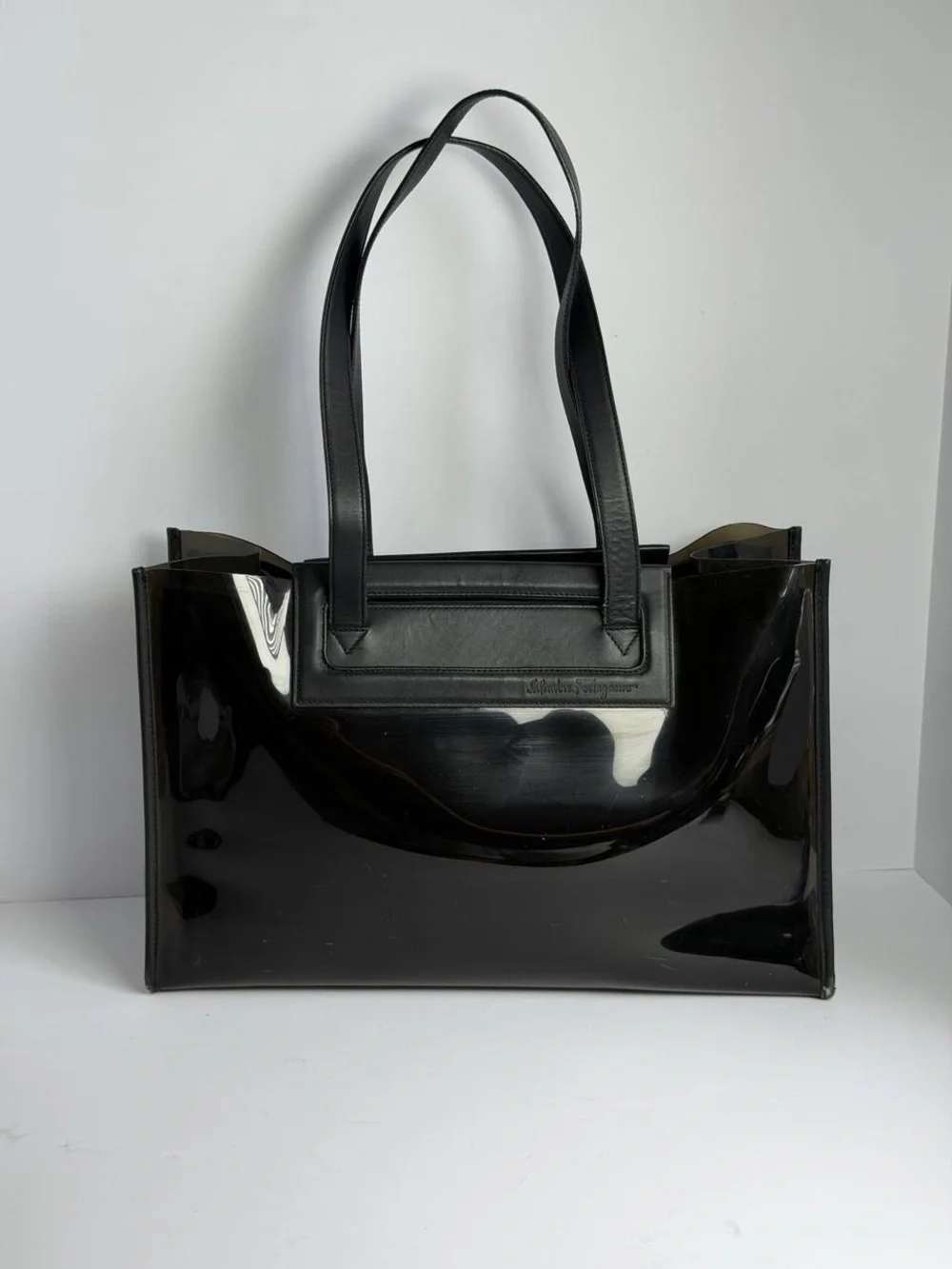 Salvatore Ferragamo 2-Way Black PVC and Leather Tote Bag